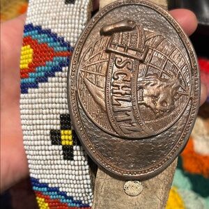 Beaded White Multicolor Men’s Belt with Brass beer Buckle